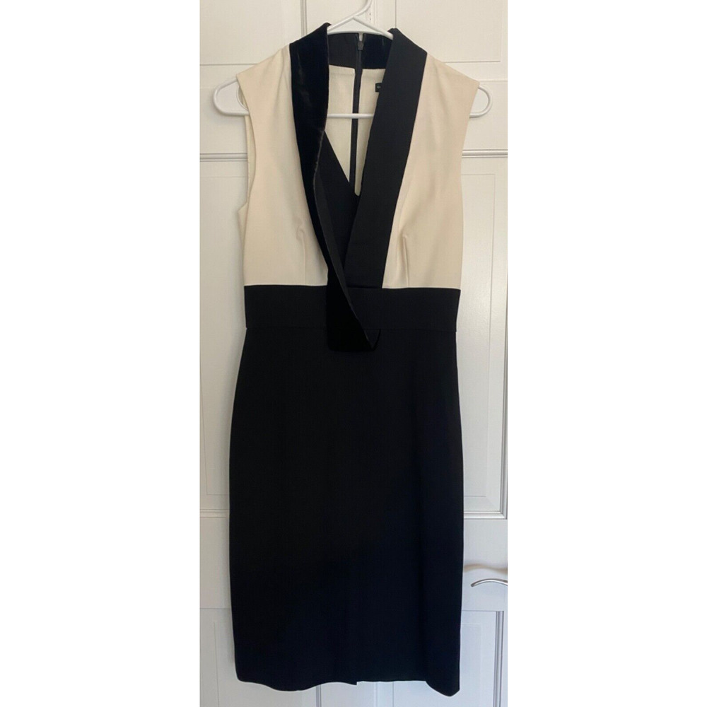 Karen Millen Black and Cream Sleeveless V-Neck Midi Dress